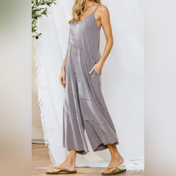 #297 BOHO CHIC WIDE LEG SIDE POCKETS JUMPSUIT - Picture 7 of 15